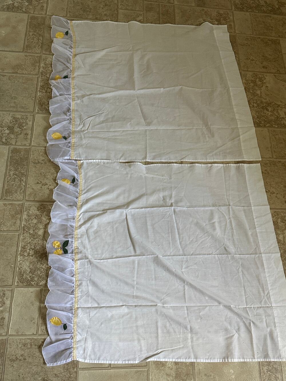e Lemon Embroidered Kitchen Tier Curtains Pair White Cafe Panels 34x30